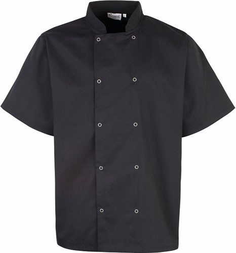 Premier PR664 Studded Front Short Sleeve Chef's Jacket - Black XS