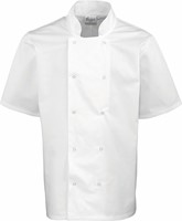 Premier PR664 Studded Front Short Sleeve Chef's Jacket - White XS