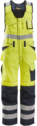 Snickers Workwear 0213 Bodybroek - Kleur: Geel, High Visbility - Donker Blauw (6695) - Maat: 48 - OUTLET
